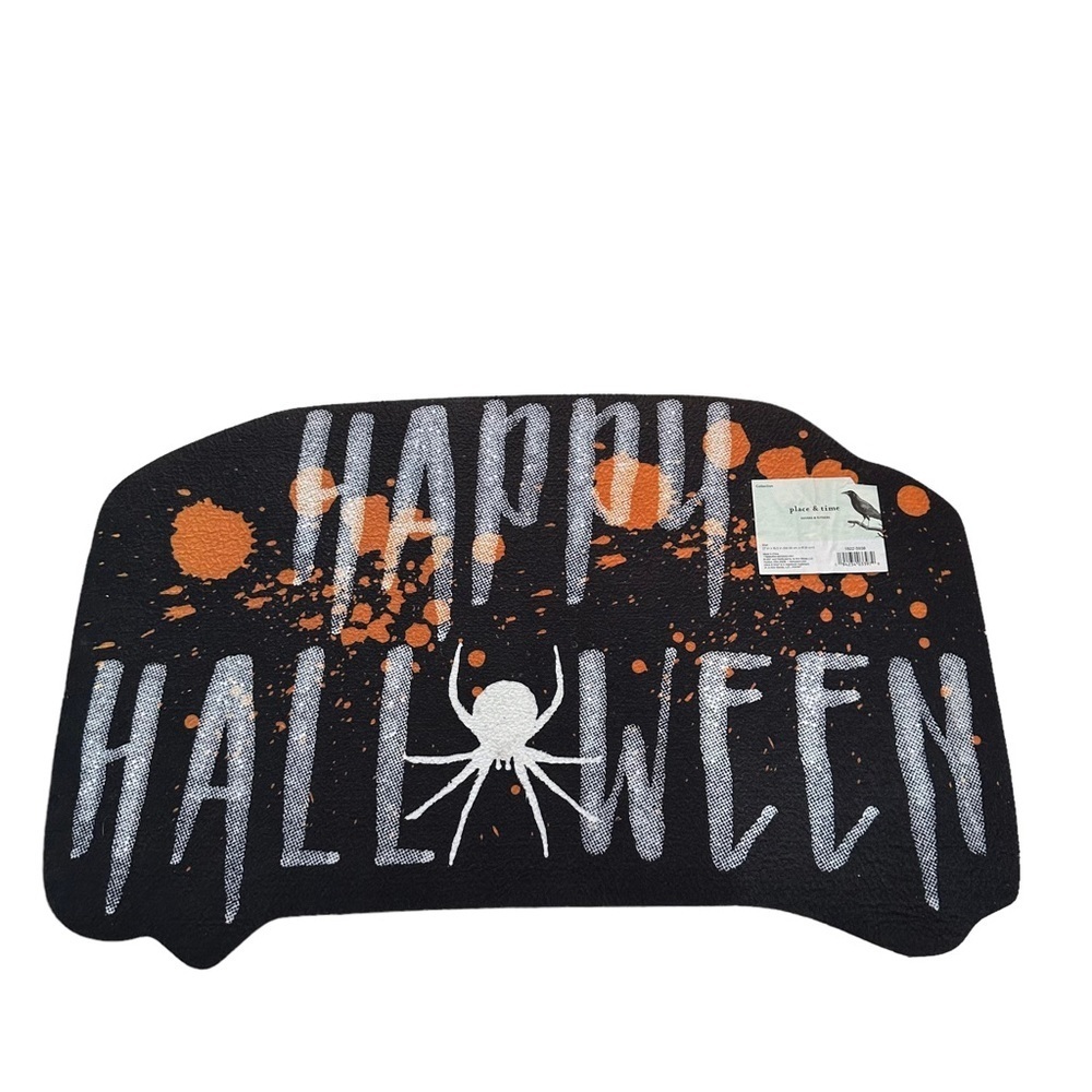 Place & Time Shivers & Slithers Happy Halloween Welcome Mat 27”x16.5” Spider NWT